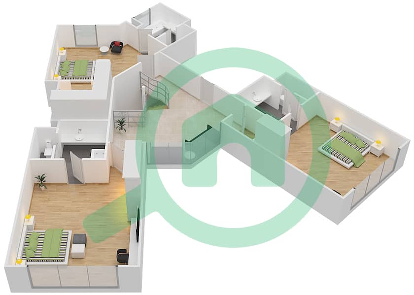 Амваж 5 - Апартамент 4 Cпальни планировка Тип I Upper Floor interactive3D