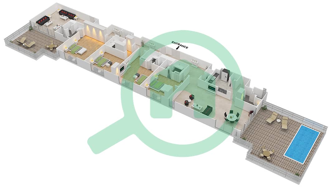 Amwaj 5 - 4 Bedroom Apartment Type J Floor plan interactive3D