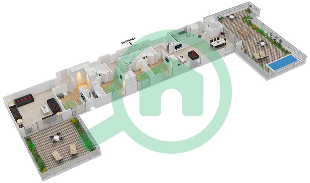 المخططات الطابقية لتصميم النموذج K شقة 4 غرف نوم - امواج 5 interactive3D