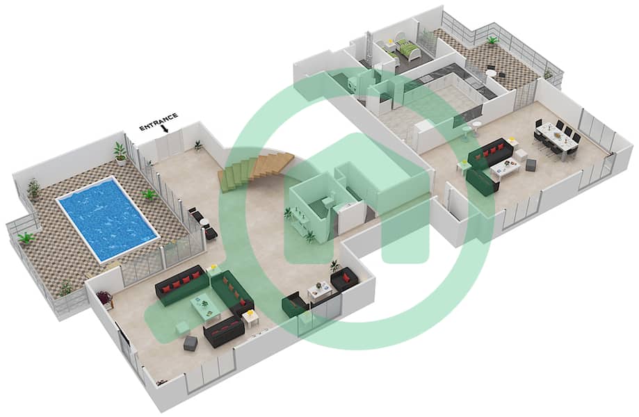 Amwaj 5 - 4 Bedroom Penthouse Type L Floor plan Lower Floor interactive3D