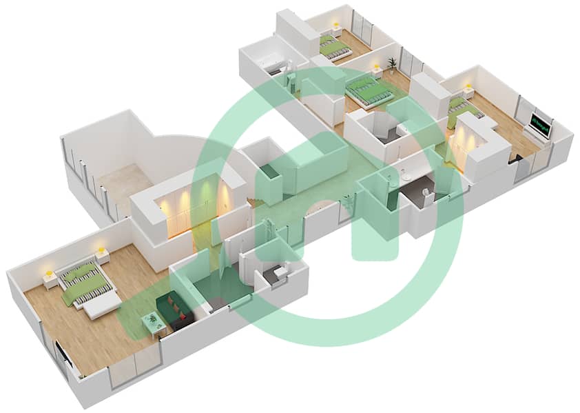 Amwaj 5 - 4 Bedroom Penthouse Type L Floor plan Upper Floor interactive3D
