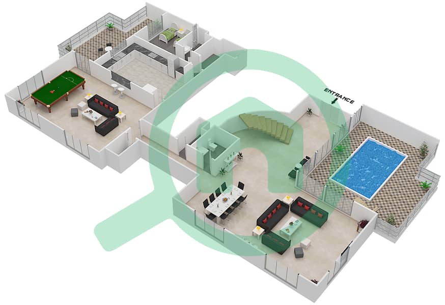 Amwaj 5 - 4 Bedroom Penthouse Type M Floor plan Lower Floor interactive3D
