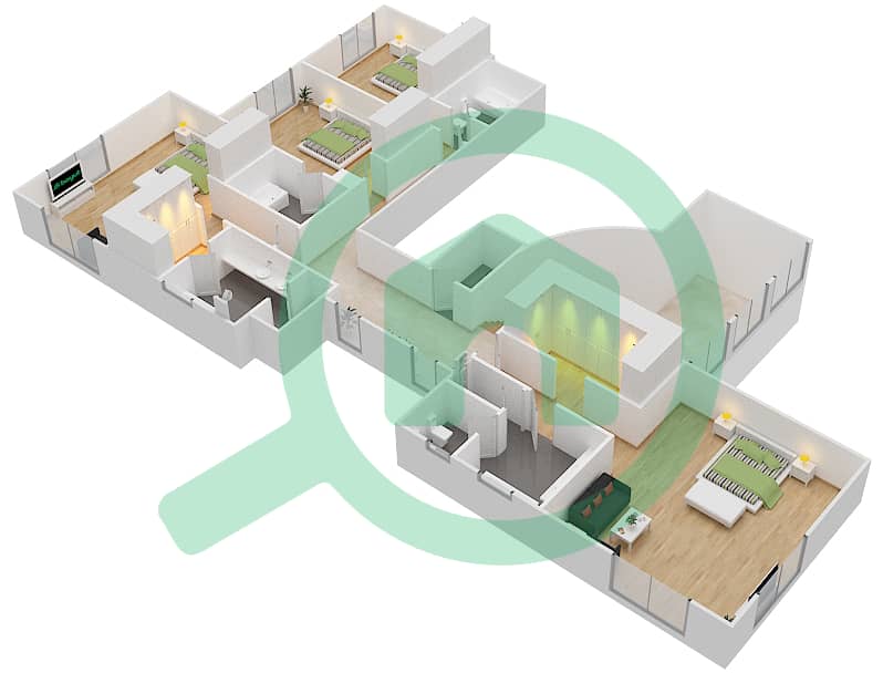المخططات الطابقية لتصميم النموذج M بنتهاوس 4 غرف نوم - امواج 5 Upper Floor interactive3D