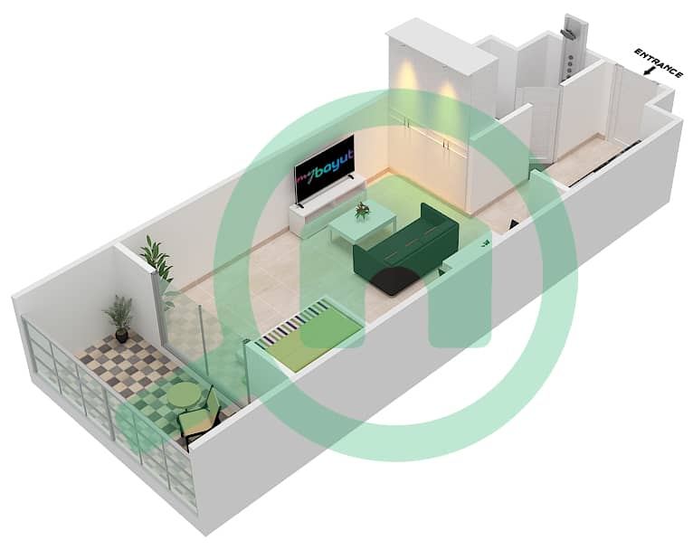 المخططات الطابقية لتصميم النموذج 1B شقة استوديو - روكسانا ريزيدنس interactive3D