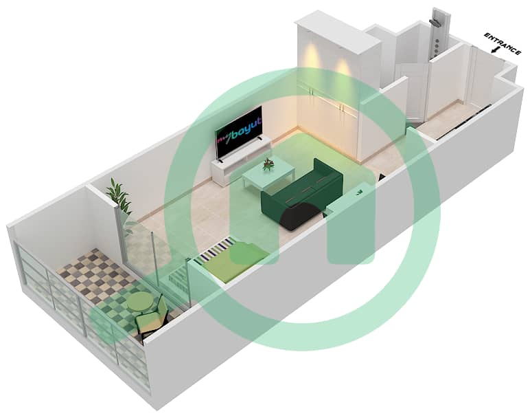 罗克萨纳公寓 - 单身公寓类型1C戶型图 interactive3D