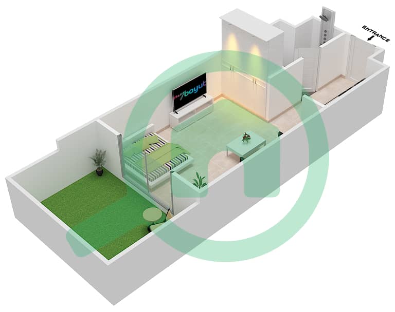 المخططات الطابقية لتصميم النموذج 2A شقة استوديو - روكسانا ريزيدنس interactive3D