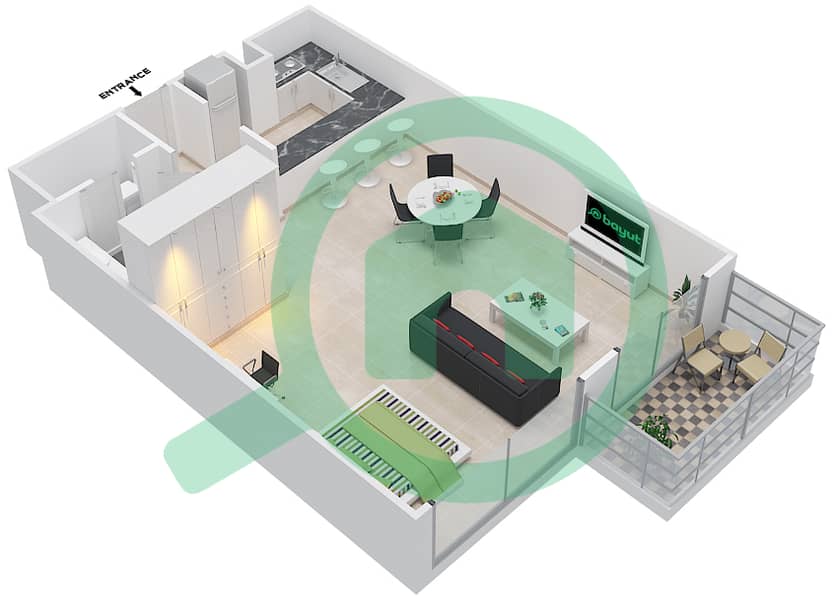 Amwaj 5 - Studio Apartment Type N Floor plan interactive3D