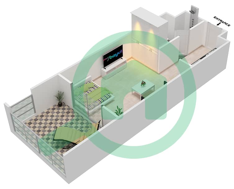 المخططات الطابقية لتصميم النموذج 2B شقة استوديو - روكسانا ريزيدنس interactive3D
