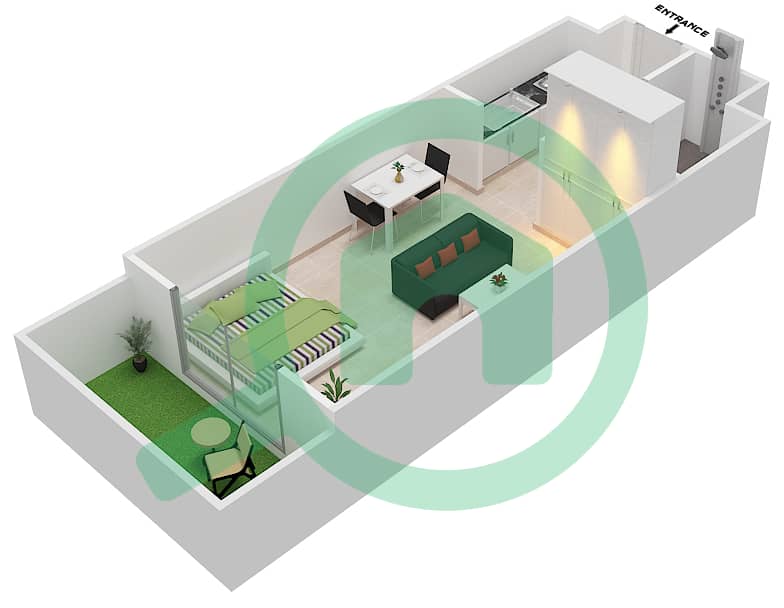 المخططات الطابقية لتصميم النموذج 1A شقة استوديو - روكسانا ريزيدنس interactive3D