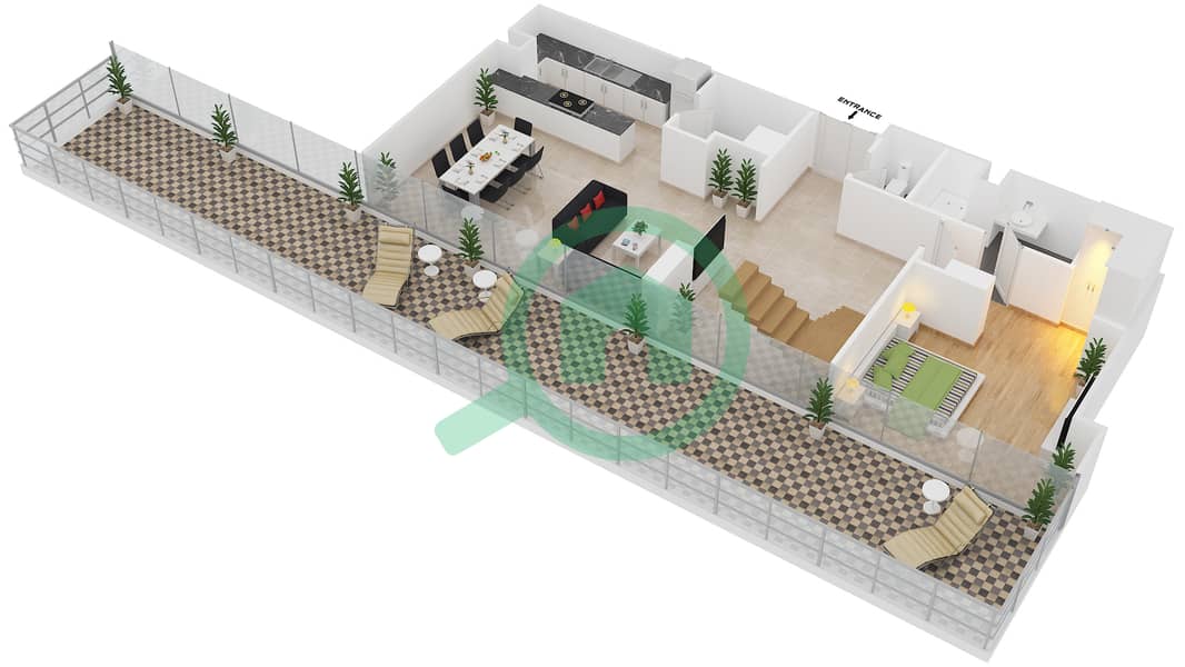المخططات الطابقية لتصميم الوحدة 9 شقة 3 غرف نوم - مساكن النسيم B Pontoon Floor interactive3D