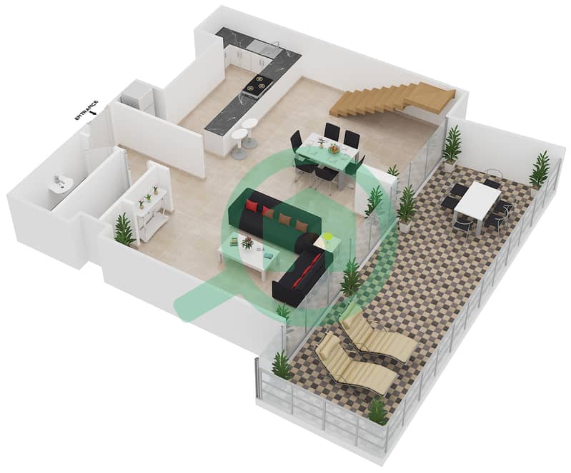 Al Naseem Residence B - 2 Bedroom Apartment Unit 5 Floor plan Pontoon Floor interactive3D