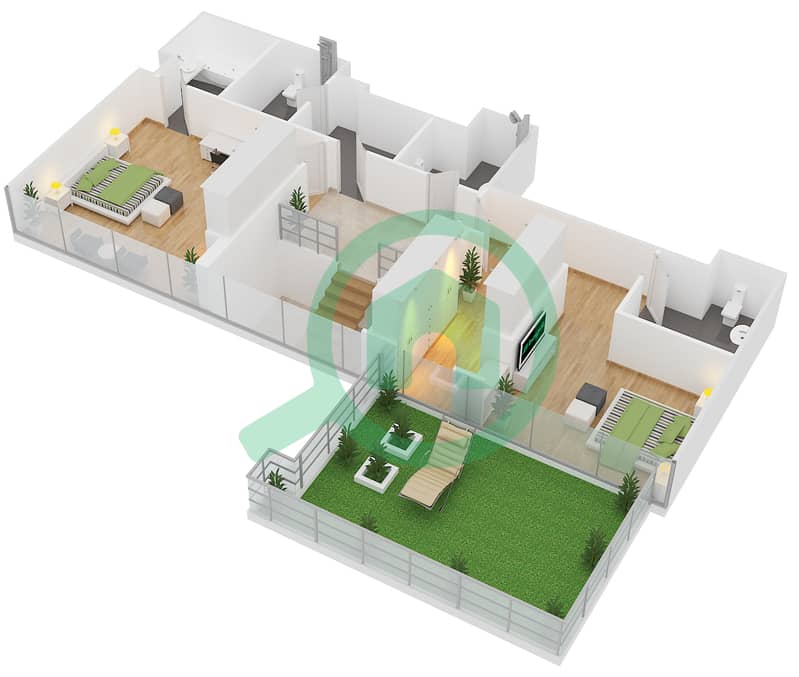 Резиденция Аль Насим Б - Апартамент 2 Cпальни планировка Единица измерения 5 Ground Floor interactive3D