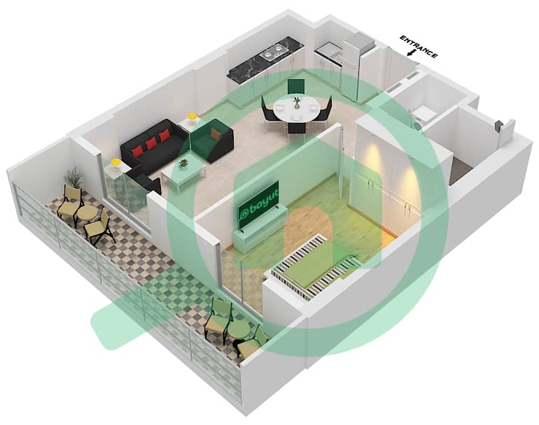Тауэр Ла Коте 1 - Апартамент 1 Спальня планировка Тип 4A Floor 1 interactive3D