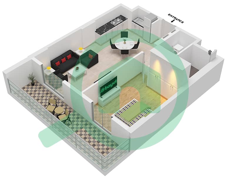 المخططات الطابقية لتصميم النموذج 5A شقة 1 غرفة نوم - برج لا كوت 1 Floor 1 interactive3D