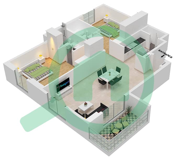 La Cote Tower 1 - 2 Bedroom Apartment Type 5 Floor plan Floor 2-5 interactive3D