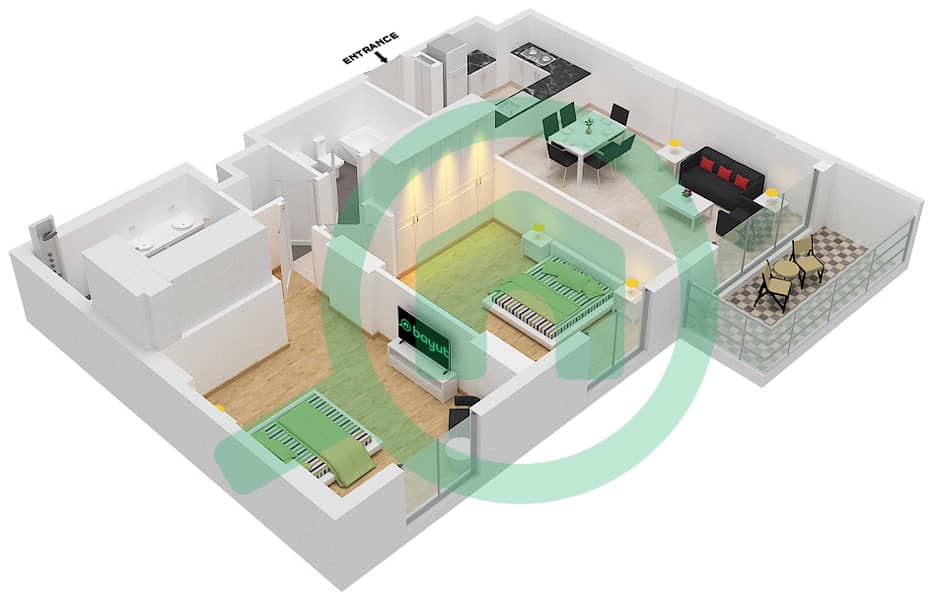 La Cote Tower 1 - 2 Bedroom Apartment Type 6 Floor plan Floor 1-6 interactive3D