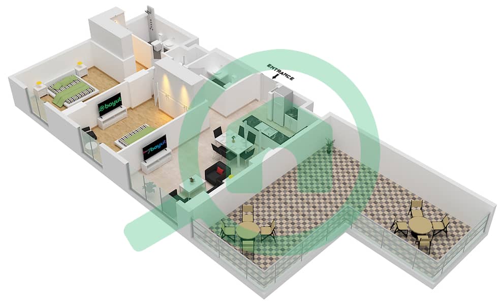 المخططات الطابقية لتصميم النموذج 8 شقة 2 غرفة نوم - برج لا كوت 1 Floor 6 interactive3D