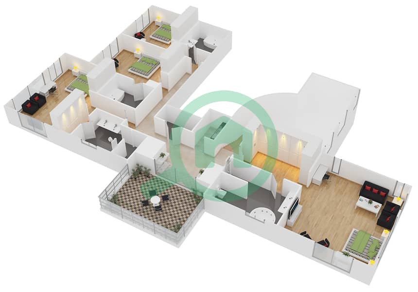 慕然恩1号楼 - 4 卧室顶楼公寓单位PA戶型图 Upper Floor interactive3D