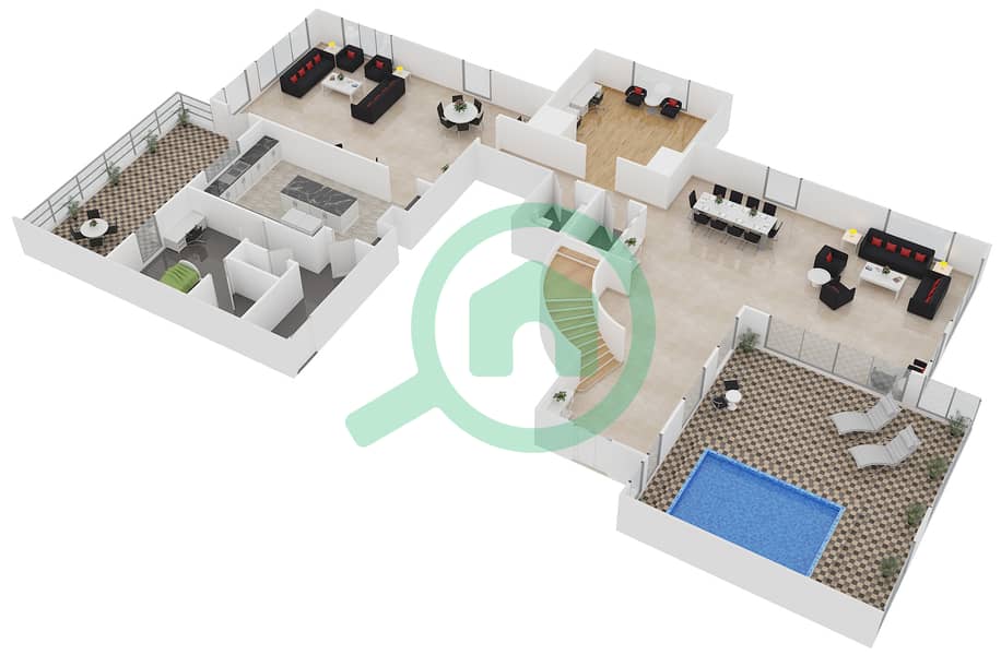 Murjan 1 - 4 Bedroom Penthouse Unit PB Floor plan Lower Floor interactive3D