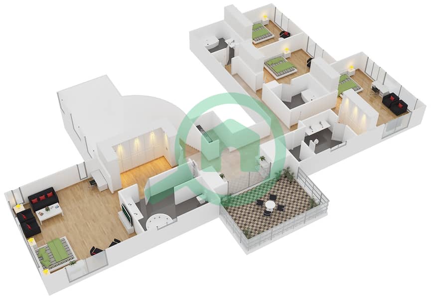 Murjan 1 - 4 Bedroom Penthouse Unit PB Floor plan Upper Floor interactive3D