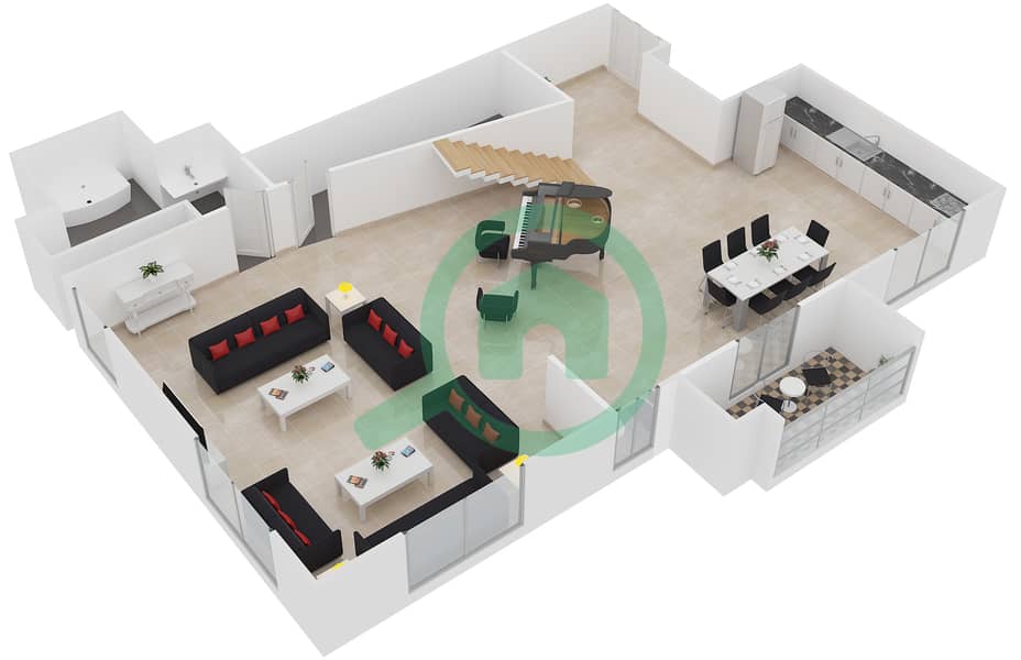 慕然恩1号楼 - 1 卧室公寓单位L02戶型图 Upper Floor interactive3D