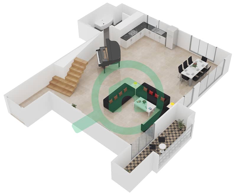 Мурджан 1 - Апартамент 1 Спальня планировка Единица измерения L03U Lower Floor interactive3D