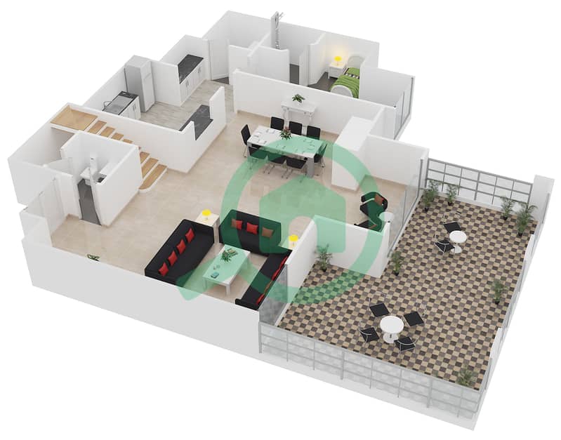 Murjan 1 - 3 Bedroom Apartment Unit LP02 Floor plan Lower Floor interactive3D