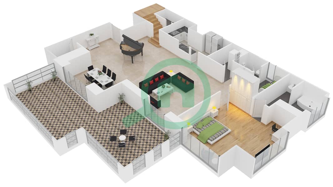 المخططات الطابقية لتصميم الوحدة LP04 شقة 4 غرف نوم - مرجان 1 Lower Floor interactive3D