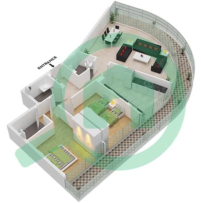 المخططات الطابقية لتصميم النموذج C شقة 2 غرفة نوم - ذا جيت