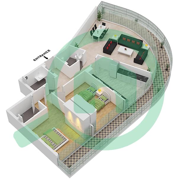 The Gate - 2 Bedroom Apartment Type C Floor plan interactive3D