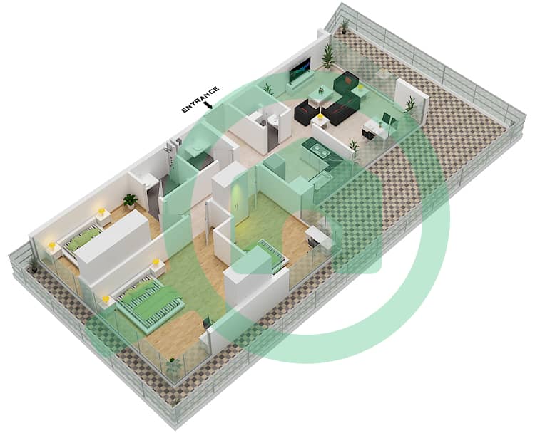المخططات الطابقية لتصميم النموذج A شقة 3 غرف نوم - ذا جيت interactive3D