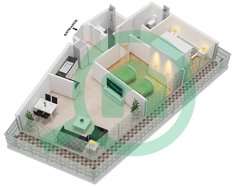 The Gate - 2 Bedroom Apartment Type D Floor plan interactive3D