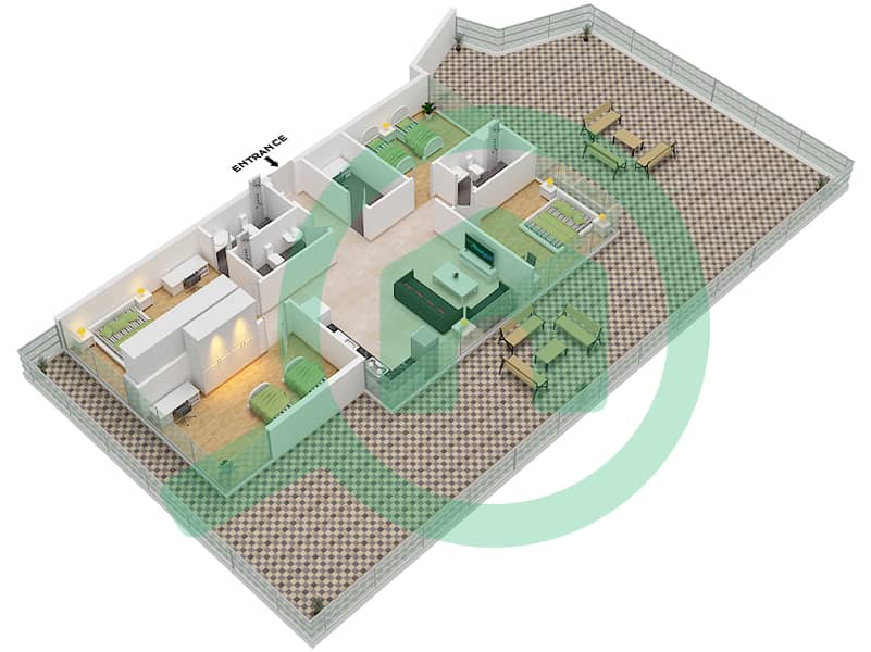 المخططات الطابقية لتصميم النموذج B شقة 4 غرف نوم - ذا جيت interactive3D