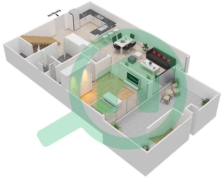 المخططات الطابقية لتصميم النموذج A شقة 3 غرف نوم - اويا رزيدنس interactive3D
