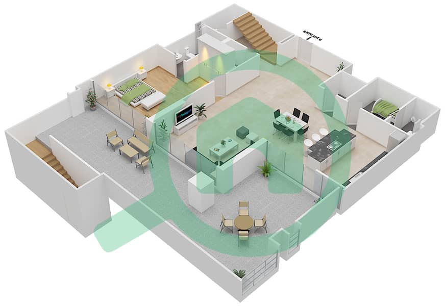 المخططات الطابقية لتصميم النموذج B شقة 4 غرف نوم - اويا رزيدنس interactive3D