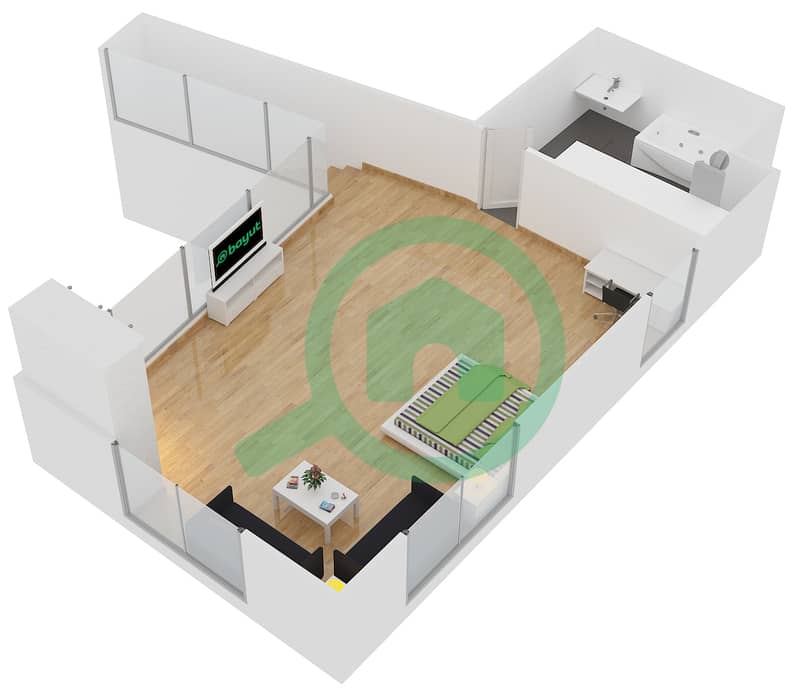 慕然恩1号楼 - 1 卧室公寓单位L01戶型图 Upper Floor interactive3D