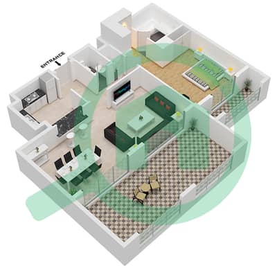 المخططات الطابقية لتصميم النموذج B شقة 1 غرفة نوم - أنسام 1