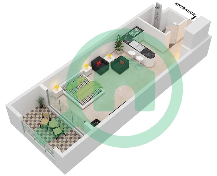 المخططات الطابقية لتصميم النموذج A شقة استوديو - أنسام 1 interactive3D