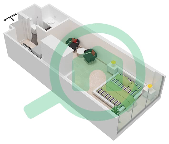 المخططات الطابقية لتصميم الوحدة 4 شقة استوديو - داماك ميزون بريفيه Floor 2-9,12,14-24,26,27 interactive3D
