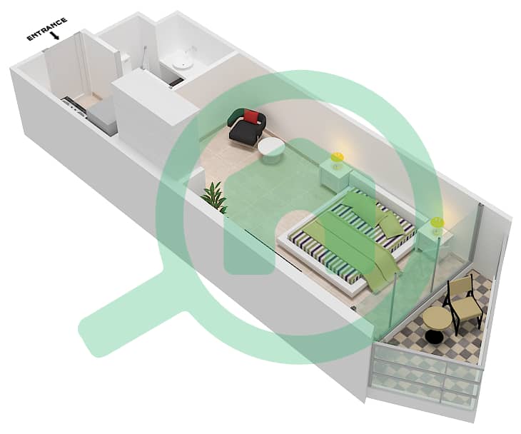 达马克奢华之家 - 单身公寓单位5戶型图 Floor 2-10,12,14-27 interactive3D