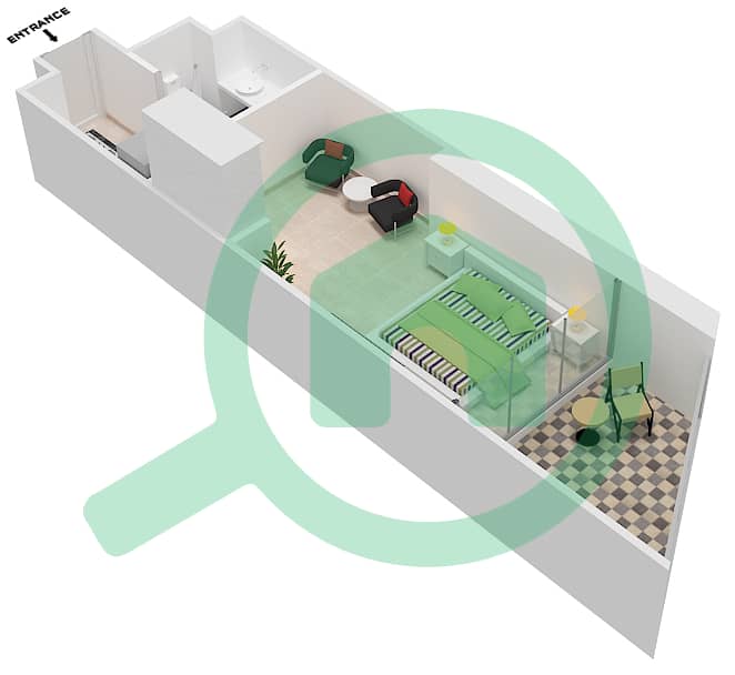 المخططات الطابقية لتصميم الوحدة 6 شقة استوديو - داماك ميزون بريفيه Floor 2-4,9,10,12,14-20,25-27 interactive3D