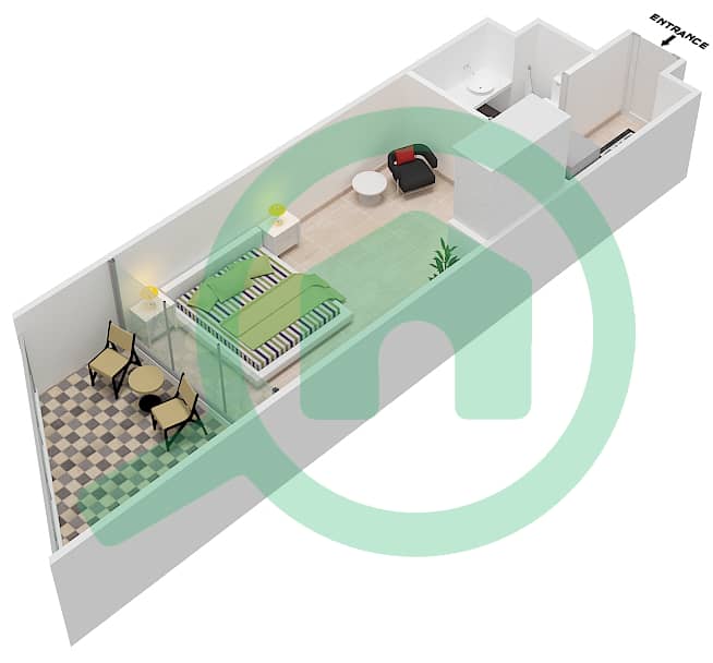 المخططات الطابقية لتصميم الوحدة 11 شقة استوديو - داماك ميزون بريفيه Floor 2-4,9,10,12,14-20,25-27 interactive3D