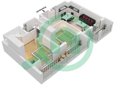 المخططات الطابقية لتصميم النموذج 2D-1 شقة 2 غرفة نوم - حياة بوليفارد