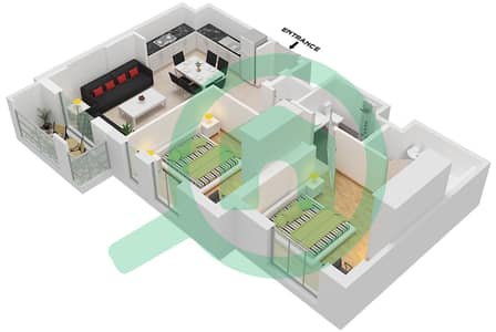 المخططات الطابقية لتصميم النموذج / الوحدة 2B-8 شقة 2 غرفة نوم - حياة بوليفارد