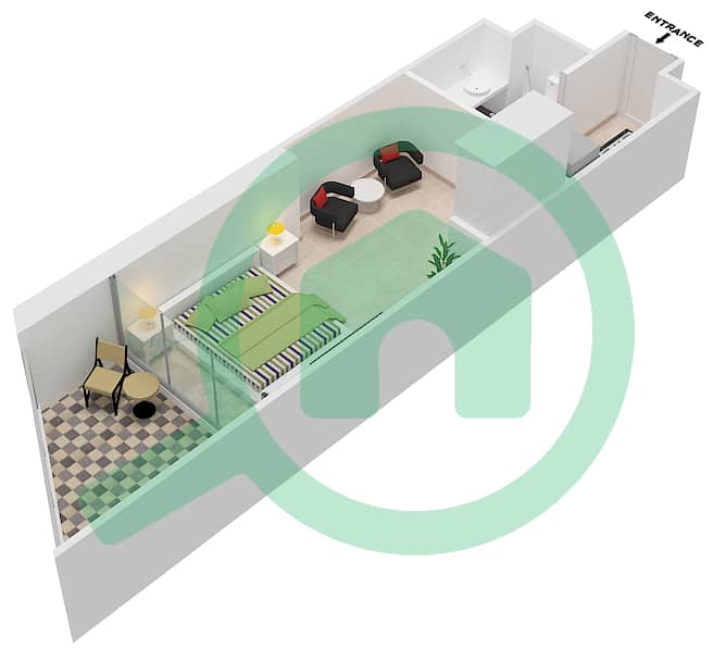 达马克奢华之家 - 单身公寓单位12戶型图 Floor 2,4,9,10,12,14-16,20,25-27 interactive3D