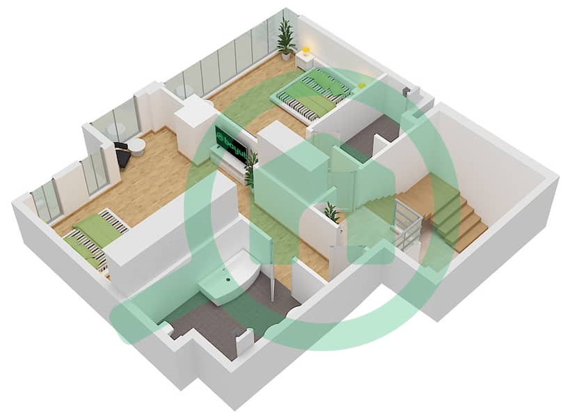 Azure - 2 Bedroom Townhouse Type C Floor plan Upper Floor interactive3D