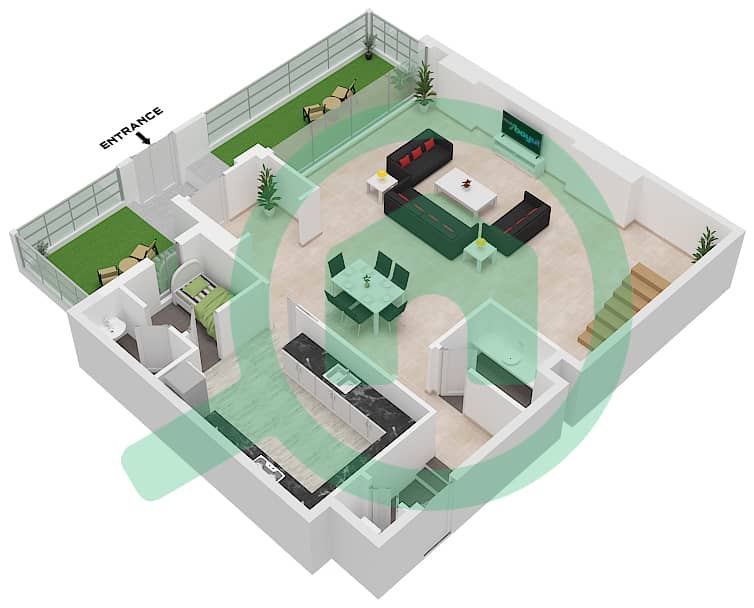 Azure - 2 Bedroom Townhouse Type U1 Floor plan Lower Floor interactive3D