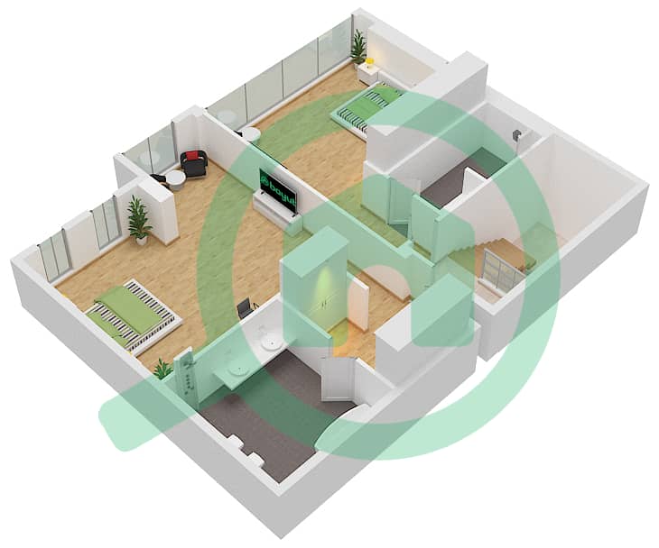 Azure - 2 Bedroom Townhouse Type U1 Floor plan Upper Floor interactive3D