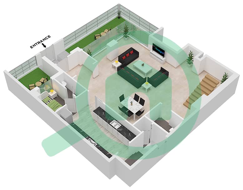 蔚蓝海岸公寓 - 2 卧室联排别墅类型U9戶型图 Lower Floor interactive3D