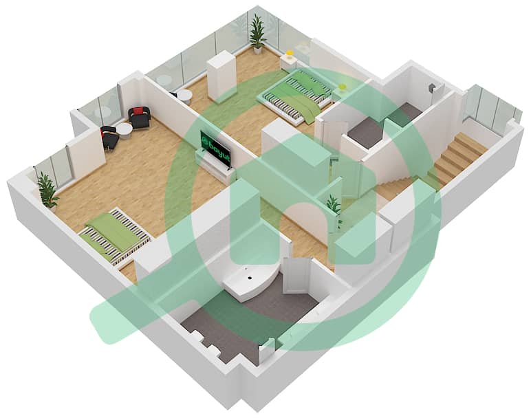 Azure - 2 Bedroom Townhouse Type U9 Floor plan Upper Floor interactive3D